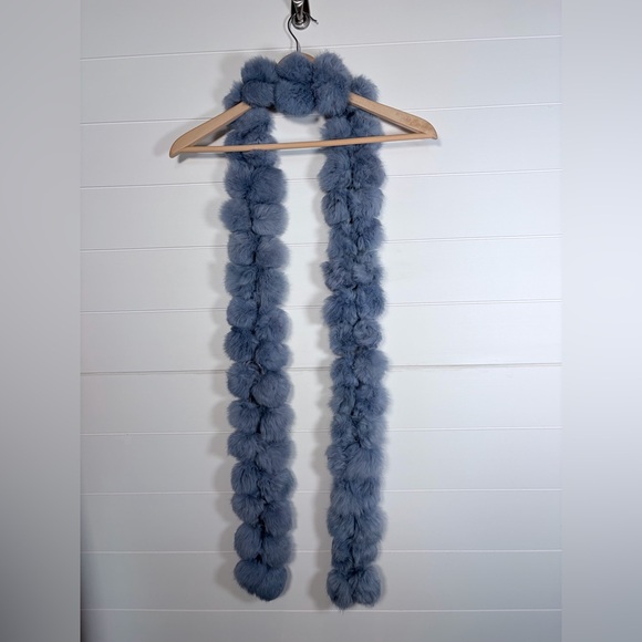 Bluish Purple Pom-Pom Rabbit Fur Scarf 4 X 75 - Picture 1 of 4